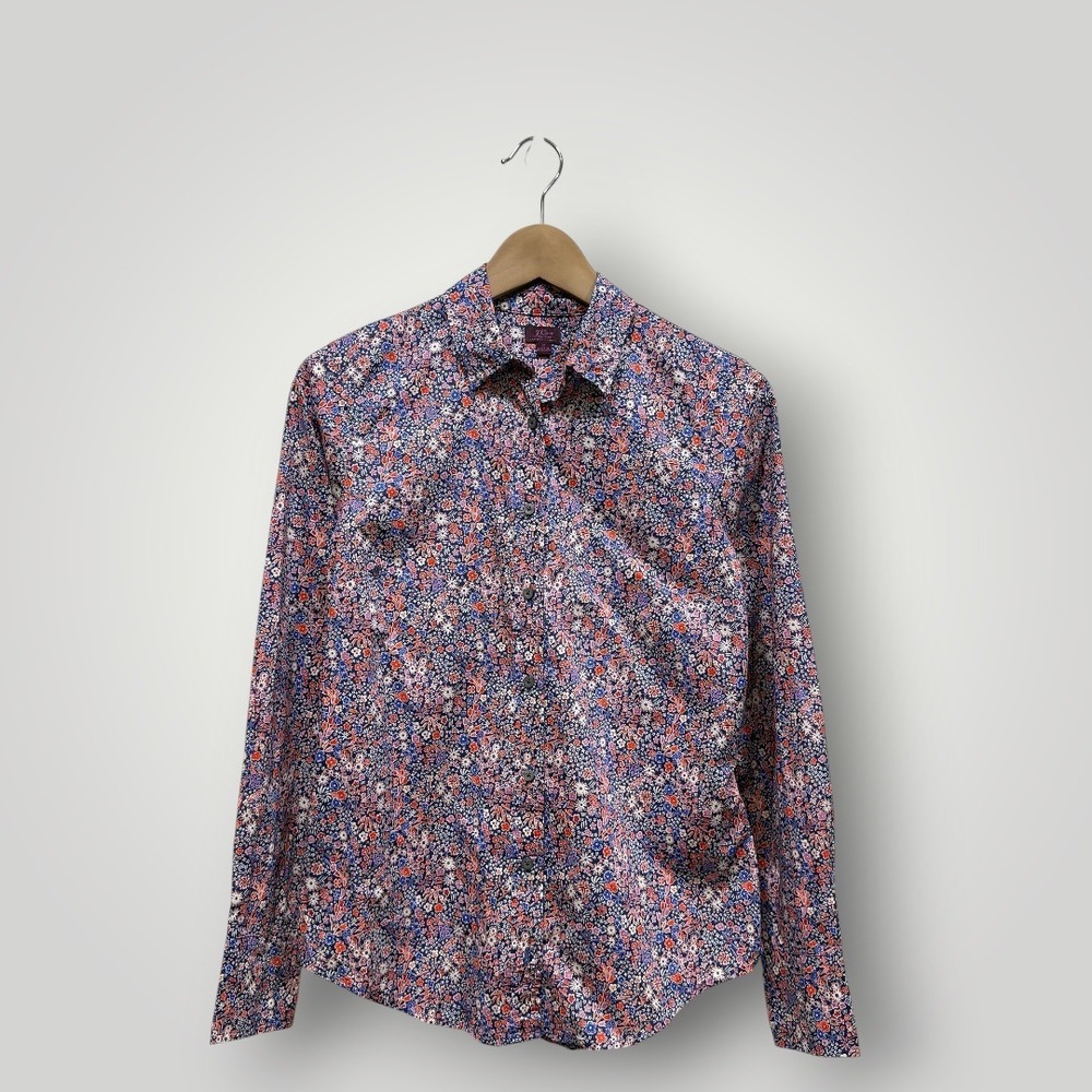J.Crew Liberty Fabric Floral Button Down Shirt Womens Sz 2 Blue Red L0594